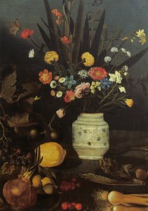 Stillleben mit Blumen und Pflanzen (Detail) von Michelangelo Merisi da Caravaggio