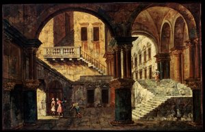 Hof mit einer Treppe, 1730er