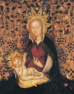 Jungfrau und Kind, Detail aus Madonna im Rosengarten, von Michelino da Besozzo oder Stefano da Verona