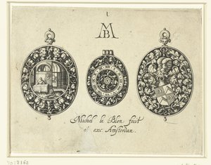 Zwei Uhrengehäuse und ein Zifferblatt, ca. 1620-26 von Michiel Le Blon