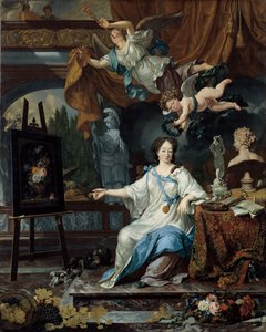 Allegorisches Porträt einer Künstlerin in ihrem Atelier, ca. 1675-1685
