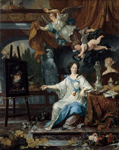 Allegorisches Porträt einer Frau, wahrscheinlich Rachel Ruysch (1664-1750) von Michiel van Musscher