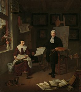 Porträt von Michiel Comans (1614-1687), Kalligraph, Radierer, Maler und Schulmeister, mit seiner dritten Frau Elisabeth van der Mersche