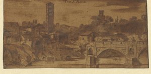 Ansicht der S. Maria in Cosmedin, des Vesta-Tempels und der Ponte S. Maria in Rom