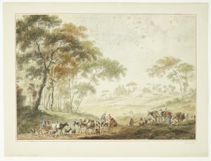 Landschaft mit Hirten und Hirtinnen. Im Hintergrund ein Hof von Michiele Marieschi