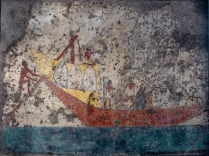 Ägyptische Antike: Ägyptisches Kriegsschiff. Fresko aus einem Grab. 2000 v. Chr. Turin, Museo Egizio von Middle Kingdom Egyptian