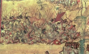 Schlacht in der Stadt Cholula zwischen den Spaniern und den Indianern im Oktober 1519