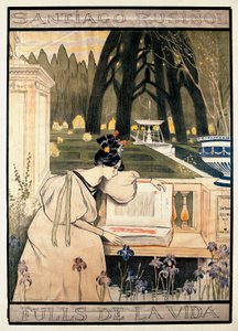 Posterpräsentation von "Die Seiten des Lebens", Serie von Lithografien, die Gedichte in Prosa von Santiago Rusinol y (i) Prats (1861-1931) illustrieren