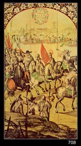 Das Treffen zwischen Hernando Cortes (1485-1547) und Montezuma (1466-1520), 1698