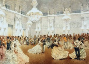 Ball im Konzertsaal des Winterpalastes während des offiziellen Besuchs von Nasir al-Din Shah im Mai