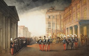 Parade vor dem Anichkov-Palast in Petersburg, 1870 von Mihaly von Zichy