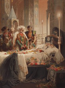 Tamara im Sarg. Illustration zum Gedicht Der Dämon von Michail Lermontow, ca. 1880 von Mihaly von Zichy
