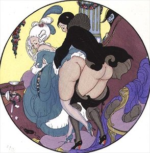 Lehrer schlägt seinen Schüler, Tafel 26 aus Die Freuden des Eros, veröffentlicht 1901 in Leipzig