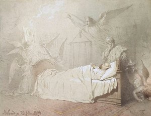 Alexander III. auf seinem Sterbebett, umgeben von Engeln, 1895 von Mihály Zichy