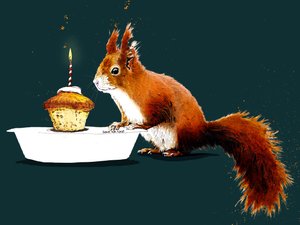 Geburtstag Eichhörnchen auf Tiefcyan, 2020