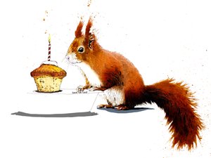 Geburtstags-Eichhörnchen auf Weiß, 2020