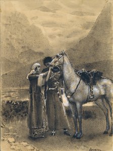 Abschied von Zara mit Ismail. Illustration zum Gedicht Ismail Bey von Mikhail Lermontov, 1890-1891 von Mikhail Aleksandrovich Vrubel