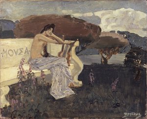 Muse. Entwurf für einen Theater-Vorhang, ca. 1890 von Mikhail Aleksandrovich Vrubel