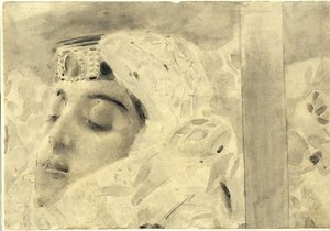Tamara im Sarg. Illustration zum Gedicht Der Dämon von Michail Lermontow, 1890-1891 von Mikhail Aleksandrovich Vrubel