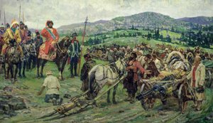 Unterstützung des Anführers des Bauernaufstands, Emelyan Pugachev, im Ural von Mikhail Ivanovich Avilov