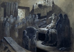 Iwan IV. (1530-84) der Schreckliche, besucht von den Geistern derer, die er ermordet hat (Feder und Tinte mit Körperfarbe auf Papier) von Mikhail Konstantinovich Klodt