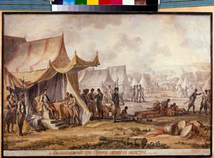 Großer Nordischer Krieg - Russisch-Türkischer Krieg von 1710-1711: Peter I. von Russland (Peter der Große) an der Pruth bei der Unterzeichnung des Pruther Vertrags im Juli 1711 mit der osmanischen Armee von Mikhail Matveevich Ivanov