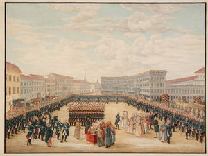 Die Segnung der Fahne des Preobrazhensky-Regiments im Dezember 1796