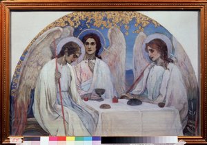 Die Gastfreundschaft Abrahams. Die Dreifaltigkeit des Alten Testaments. Darstellung der drei Engel, die Abraham bei der Eiche von Mamre erschienen