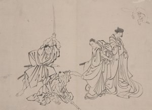 Figur mit Fuchs, Mitte 19. Jahrhundert (Tuschzeichnung auf Papier) von Mimasu Mimasu
