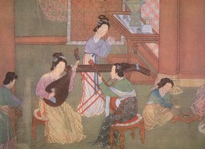 Chinesische Laute, Mondgitarre und Tischzither von Ming Dynasty Chinese School