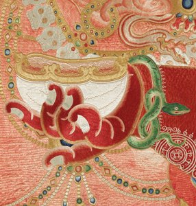 Detail der kaiserlichen bestickten Seiden-Thangka