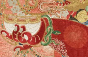 Detail der kaiserlichen bestickten Seiden-Thangka von Ming Dynasty Chinese School