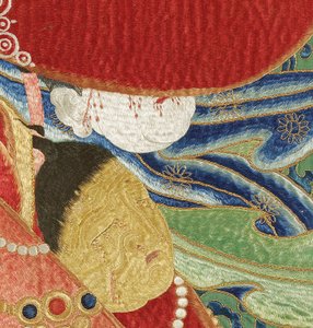 Detail der kaiserlichen bestickten Seiden-Thangka