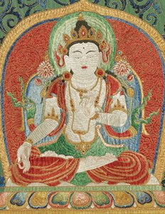 Detail der kaiserlichen bestickten Seiden-Thangka