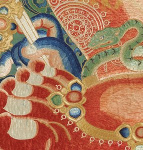 Detail der kaiserlichen bestickten Seiden-Thangka von Ming Dynasty Chinese School