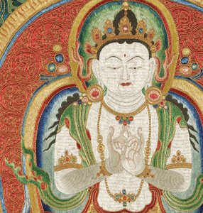 Detail der kaiserlichen bestickten Seiden-Thangka von Ming Dynasty Chinese School