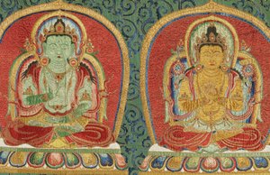 Detail der kaiserlichen bestickten Seiden-Thangka von Ming Dynasty Chinese School