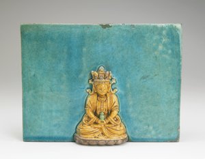 Fliese mit Figur des Buddha Amitabha