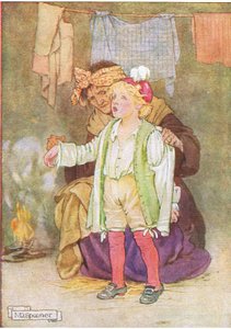 Sie zogen ihm seinen Samt und seine Federn und Spitze aus (aus der Geschichte Edwy und das Echo), Illustration aus Eine Treppe von Geschichten, veröffentlicht von Thomas Nelson & Sons Ltd 1940er Jahre