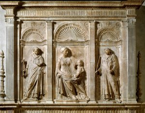 Jungfrau und Kind zwischen St. Laurentius und St. Leonhard. Hochrelief aus Marmor von Mino da Fiesole