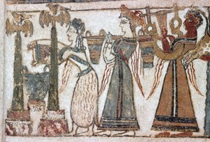 Detail, Fresko auf dem Sarkophag von Hagia Triada
