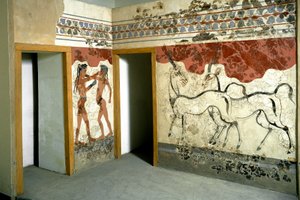 Minoische Kunst: Tiere und Kämpfer. Fresko aus Akrotiri auf Santorin