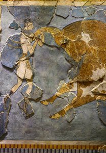 (Detail) des Stier-Sprung-Freskos. Gefunden in Knossos