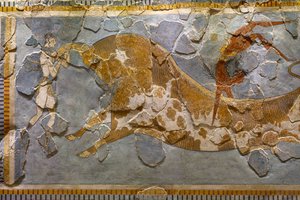Detail des Stier-Sprung-Freskos. Gefunden in Knossos