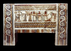 Szene des Totenkults, Fresko auf dem Sarkophag von Haghia Triada von Minoan