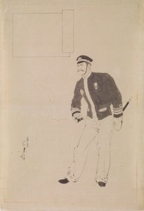 Vorbereitende Zeichnung für einen Holzschnitt, der einen japanischen Marineoffizier während des Sino-Japanischen Krieges darstellt von Mizuno Toshikata