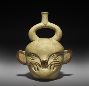 Gefäß in Form eines Katzenkopfes, 100-800 n. Chr. von Moche Moche