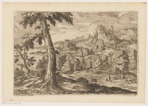 Landschaft mit Figuren entlang eines Flusses von Moise Jean Baptiste Fouard