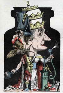 Allegorie des Konkordats (unterzeichnet zwischen Pius VII. und Bonaparte) von 1801, dargestellt von Moloch als Kompressionsgerät mit Napoleon III. und dem Papst