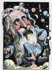 Allegorie Gottes in „The Trombinoscope“ von Touchatout, Karikatur von B. Moloch von 1882 (1849-1909). Private Sammlung.